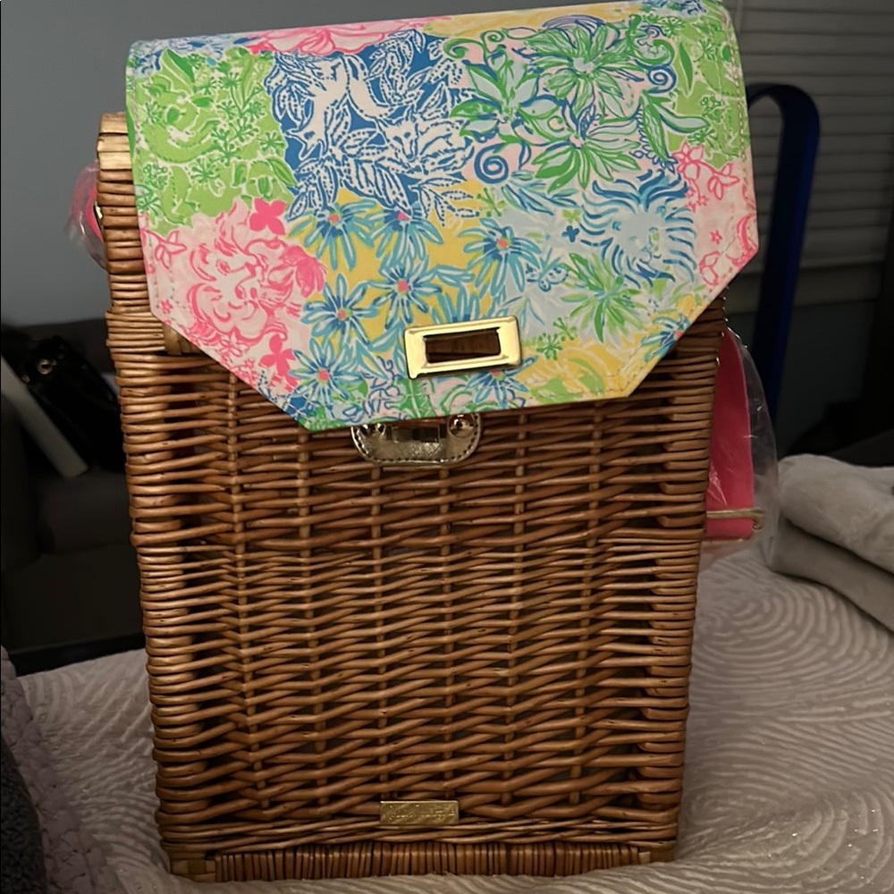 Lilly Pulitzer Colorful Flap Wicker Bag